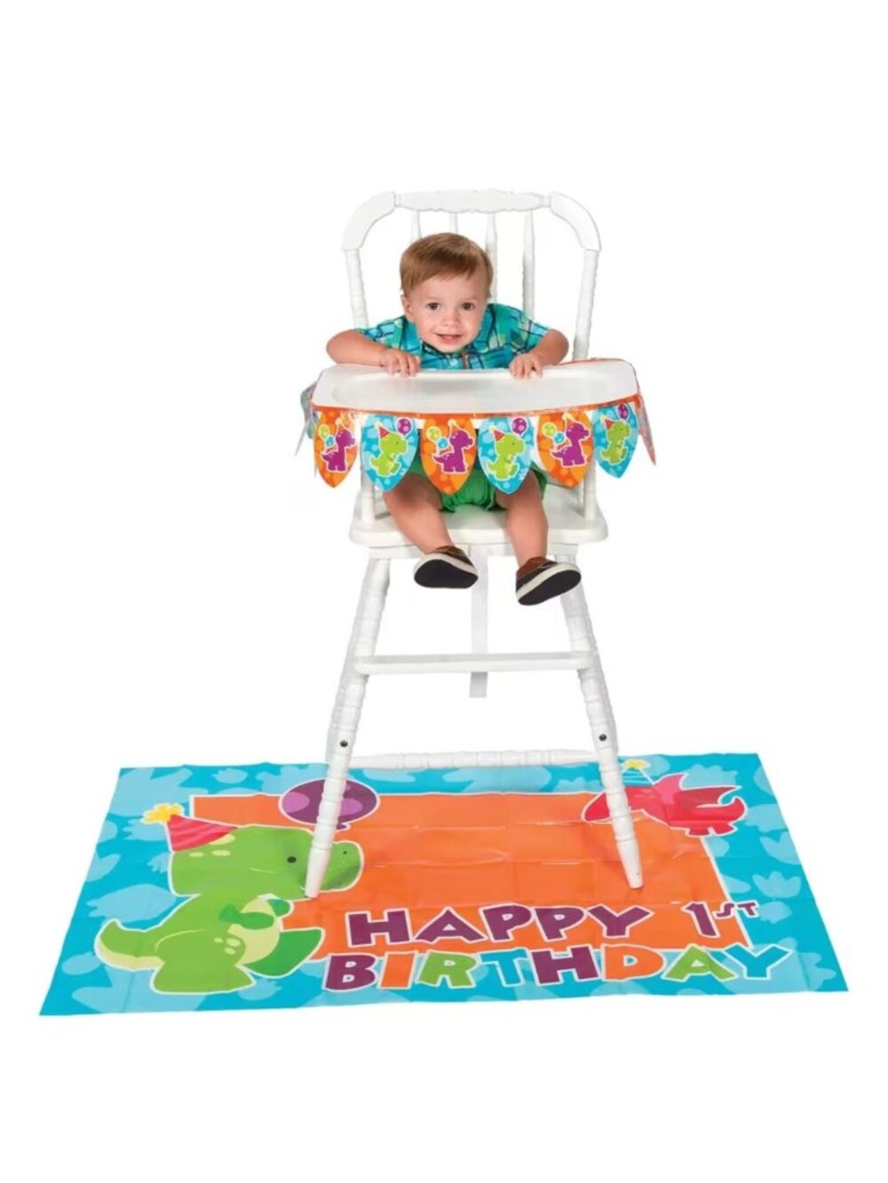 Little Dino High Chair Kit For First Birthday With Banner & Floor Mat